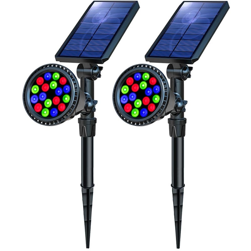 OSORD Solar Outdoor Lights, 9 Modes Color Changing 18 LED Halloween Solar Spot Lights Outdoor Waterproof Spotlight Landscape Light Solar Powered for Garden Yard Tree Flag Patio Christmas(2 Pack) - Image 1